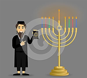 Hanukkah holiday. Judaism. The concept of a Jew and Hanukkah candlestick