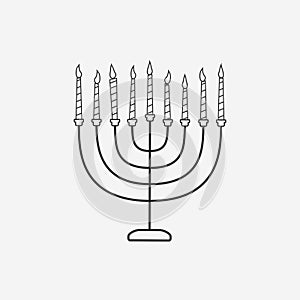 Hanukkah holiday Menora flat black outline design icon