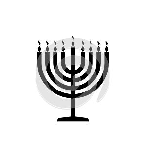 Hanukkah. Icon of menorah for happy chanukah. Black icon of hanuka isolated on white background. Menora is symbol of hanuka.