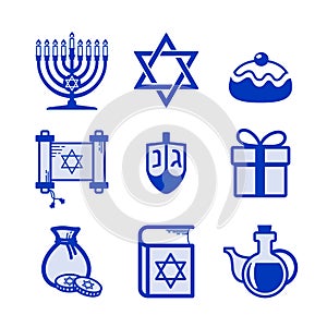 Hanukkah icons set