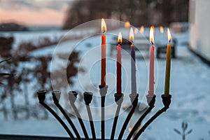 Hanukkah menorah chanukkiah with candles