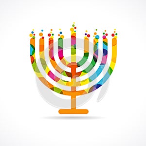 Hanukkah menorah emblem colored