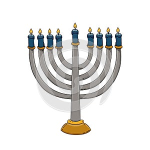 Hanukkah menorah, or hanukkiah. Symbol of the Jewish holiday Hanukkah.