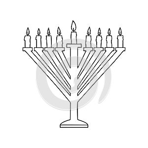 Hanukkah menorah, or hanukkiah. Symbol of the Jewish holiday Hanukkah. Vector illustration in doodle style. Isolated on a white