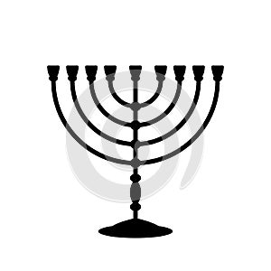 Hanukkah Menorah icon. Black religious symbol of Judaism. Vector illustration