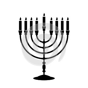 Hanukkah Menorah icon. Black religious symbol of Judaism. Vector illustration