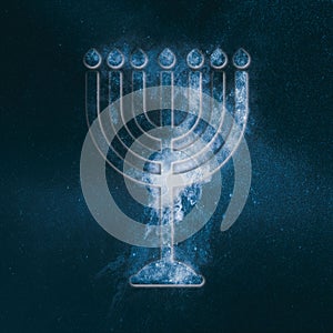 Hanukkah menorah symbol. Menorah symbol of Judaism. Abstract night sky background.