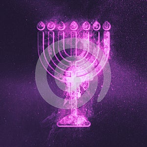 Hanukkah menorah symbol. Menorah symbol of Judaism. Abstract night sky background