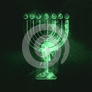 Hanukkah menorah symbol. Menorah symbol of Judaism. Green symbol