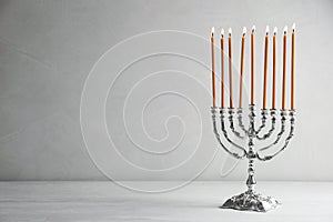 Hanukkah menorah on table