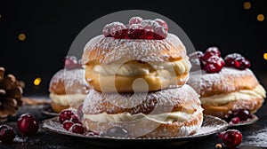 Hanukkah sufganiyot. Traditional Jewish donuts for Hanukkah