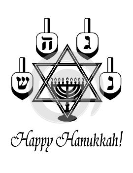 Hanukkah symbols, black and white icons