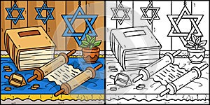 Hanukkah Torah Scroll and Book Illustration