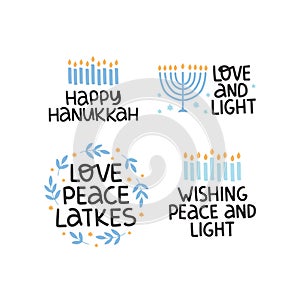 Hanukkah vector celebration typography lettering set