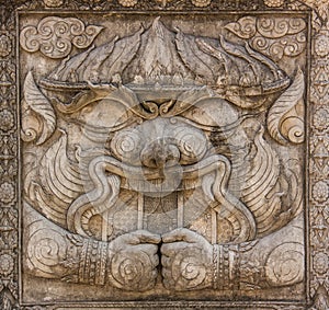 Hanuman bas-relief sculpture from Ramayana, one of the great Hindu epics. photo