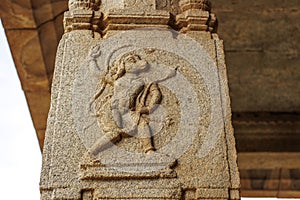 Hanuman carving on a pillar of the Hazararama temple, Hampi, Karnataka, India