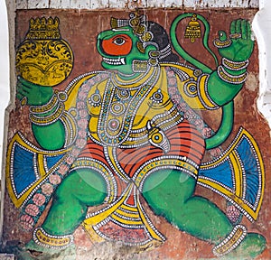 Hanuman - Colourful Painting at Tanjore Palace Durbar Hall