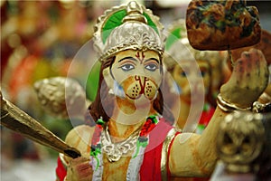 Hanuman. A display of dolls, Golu festival celebrated during navaratri in south India.