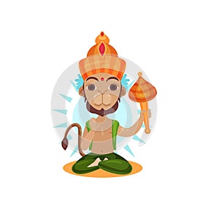 Hanuman Indian god, leader of the army of monkeys cartoon vector Illustration on a white background