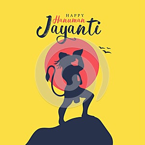 Hanuman Jayanti poster wallpaper design, Hindu God silhouette background, vector banner