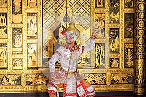 Hanuman, The main character in the Ramayana poem. Thailand Dancing in masked perform a Thai traditional masked ballet Khon. Thai