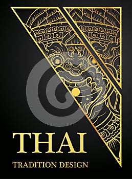 Hanuman monkey Thai art element Traditional design gold for greeting cards