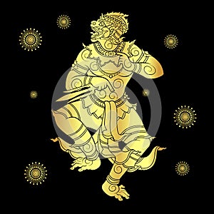 Hanuman silhouetted in gold