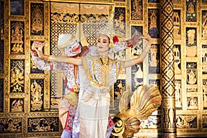 Hanuman and Sovanna Maccha character. Khon is Traditional Thai drama dance perform at the old capital city of Thailand Ayuthaya