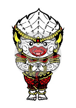 Hanuman white monkey hello drawing, vector design hand drawn