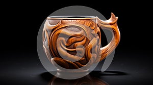 Hanya Cup: Handcrafted Wood Carving With Fluid Brushwork And Traditional Chinese Influence