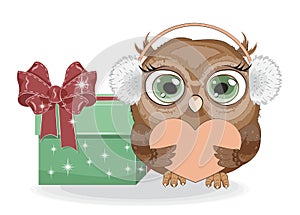 Haooy neq year owl with gift