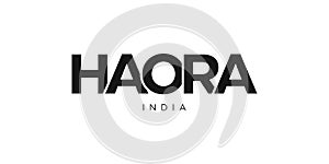 Haora in the India emblem. The design features a geometric style, vector illustration with bold typography in a modern font. The