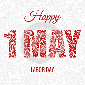 Happe 1 may labor day. Decorative Font made in swirls and floral