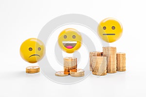 The happiest middle class in society - concept with emoticons and piles of coins photo