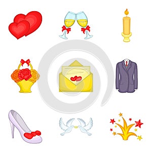 Happiest time icons set, cartoon style photo
