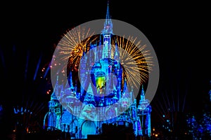 Happily Ever After is Spectacular fireworks show at Cinderella`s Castle on dark night background in Magic Kingdom  42