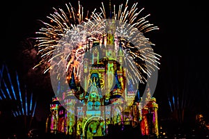 Happily Ever After is Spectacular fireworks show at Cinderella`s Castle on dark night background in Magic Kingdom  6