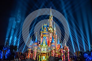 Happily Ever After is Spectacular fireworks show at Cinderella`s Castle on dark night background in Magic Kingdom  9