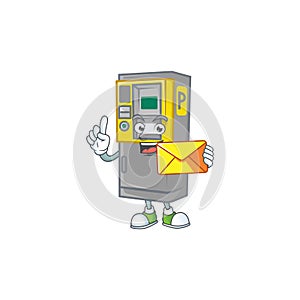 Happily parking ticket machine mascot design style with envelope