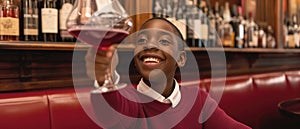 Happiness African Boy Sipping A Cosmopolitan In Diner