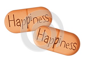 Happiness aka happy pills, drugs - psychology wellbeing concept