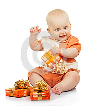 Happiness baby with colorful gifts