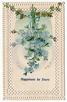 Happiness Be Yours Vintage Floral Postcard 1910's photo