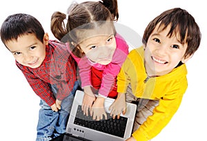 Happiness, beautiful childhood, laptop, group of