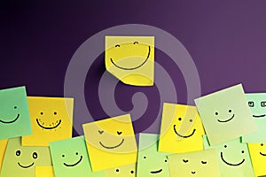 Happiness Day Concept. Happy and Positive Mind, Well Mental Health. Enjoying Life Everyday. Smiling Face Sticky Note