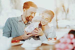 Happy Day for Girl. Smile Father and Daughter.