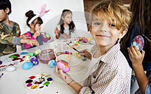 Happiness group of cute and adorable children prepare for easter