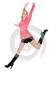 Happiness jumping blond woman