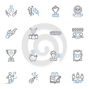 Happiness line icons collection. Joy, Delight, Ecstasy, Elation, Bliss, Contentment, Gratitude vector and linear