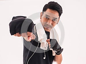 Happiness man doing exercise with boxing punch